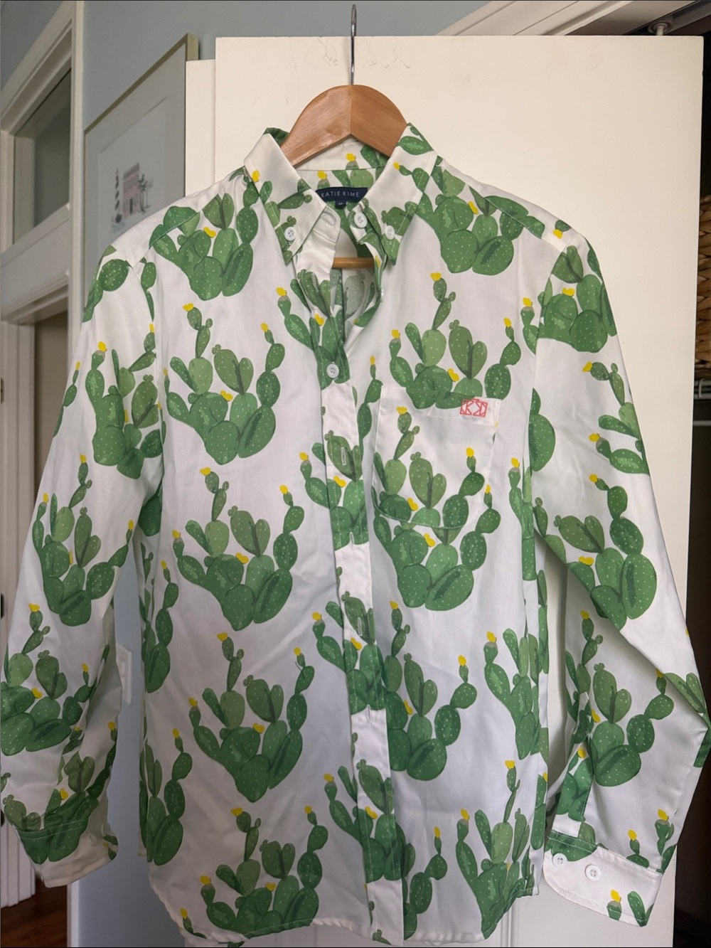 Katie Kim Size M Button-Down Jacket with Green Cactus Print